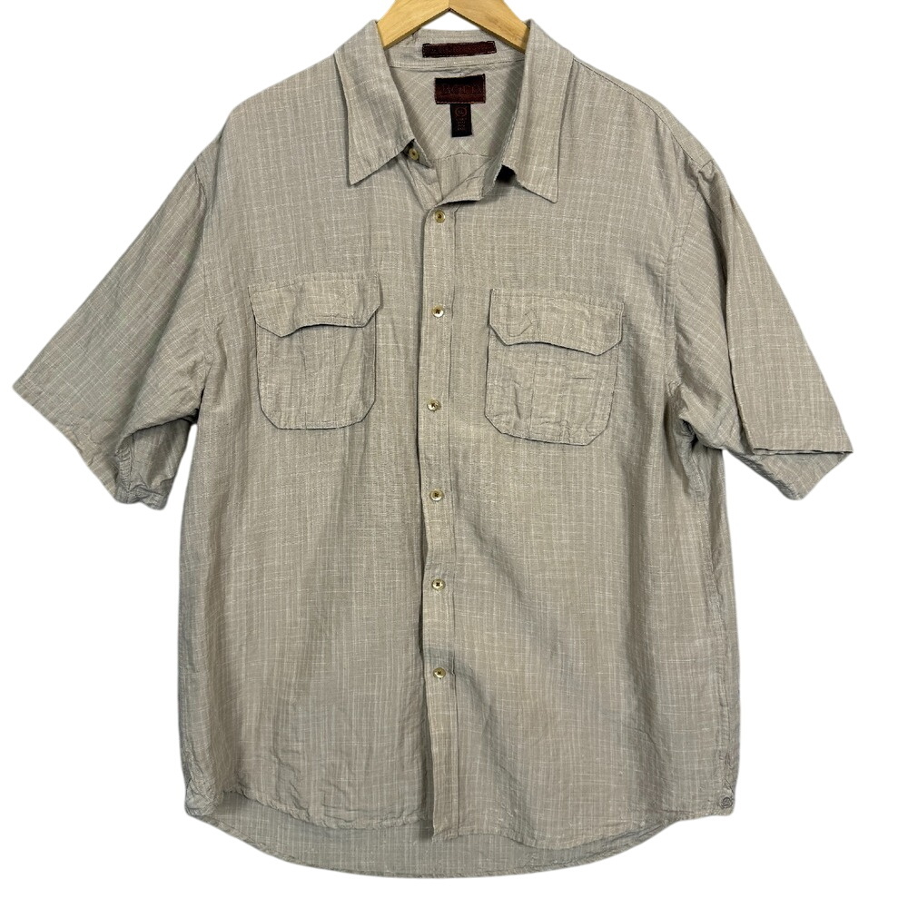 Born Linen Bamboo Button Up Shirt SS Sz XL‎ Relaxed Fit Tan Gorpcore Travel Prep